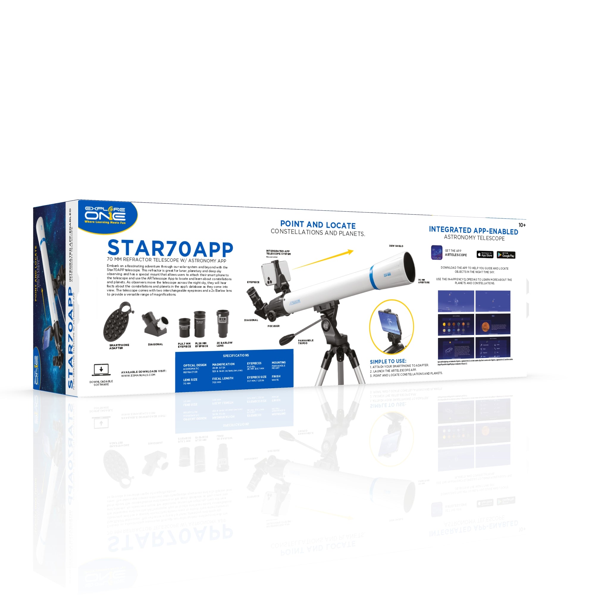 探索一个starapp -50mm折射望远镜，带Panhandle Mount和天文学应用程序