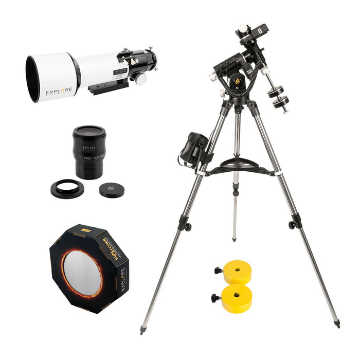 Explore Scientific ED80-FCD100 Series Air-Spaced Triplet Refractor Telescope with iEXOS-100-2 PMC-Eight Equatorial Tracker System with WiFi and Bluetooth, 2 Extra Counterweights, Field Flattener and Solar Filter