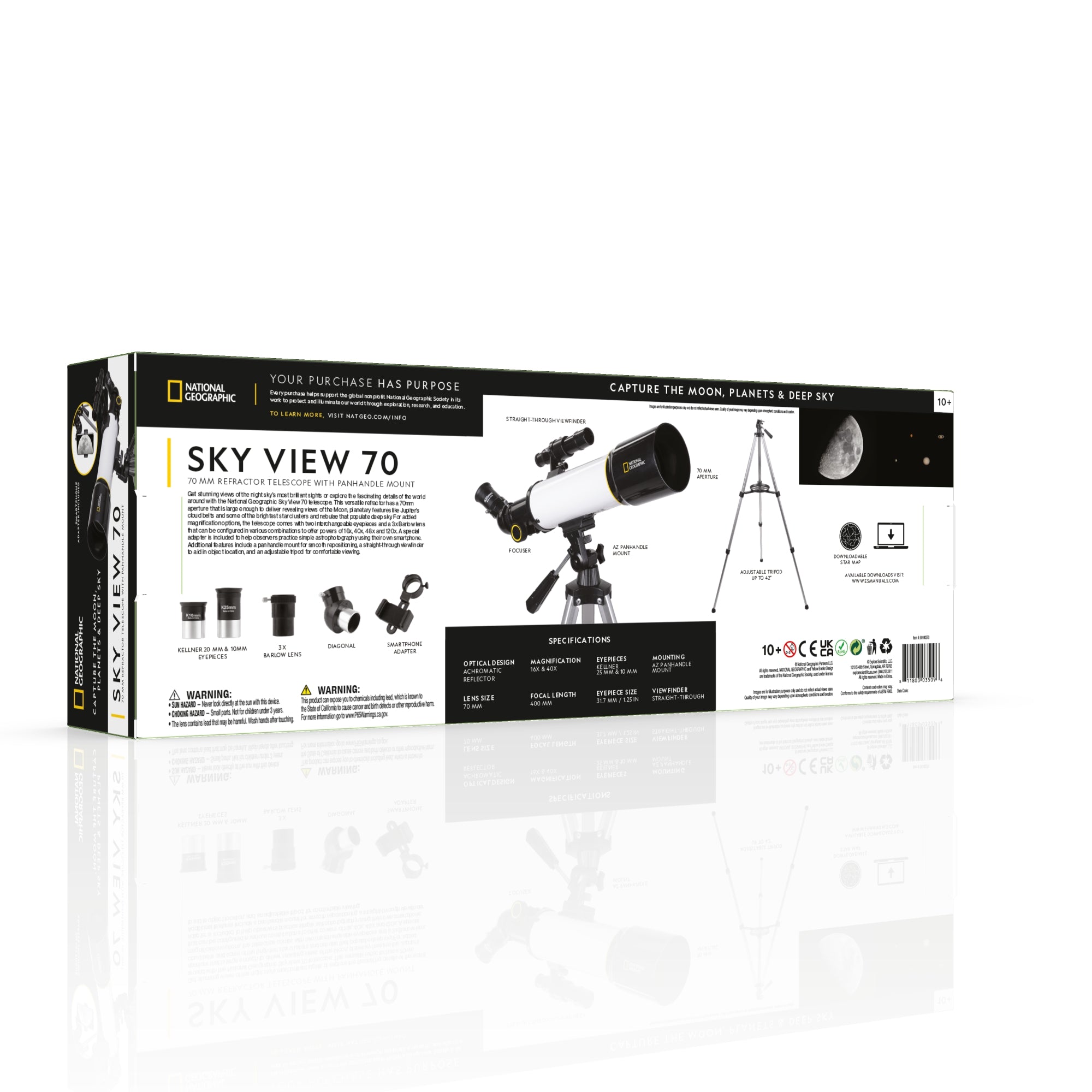 国家地理天空景观70-70mm折射望远镜带Panhandle Mount -80-00370